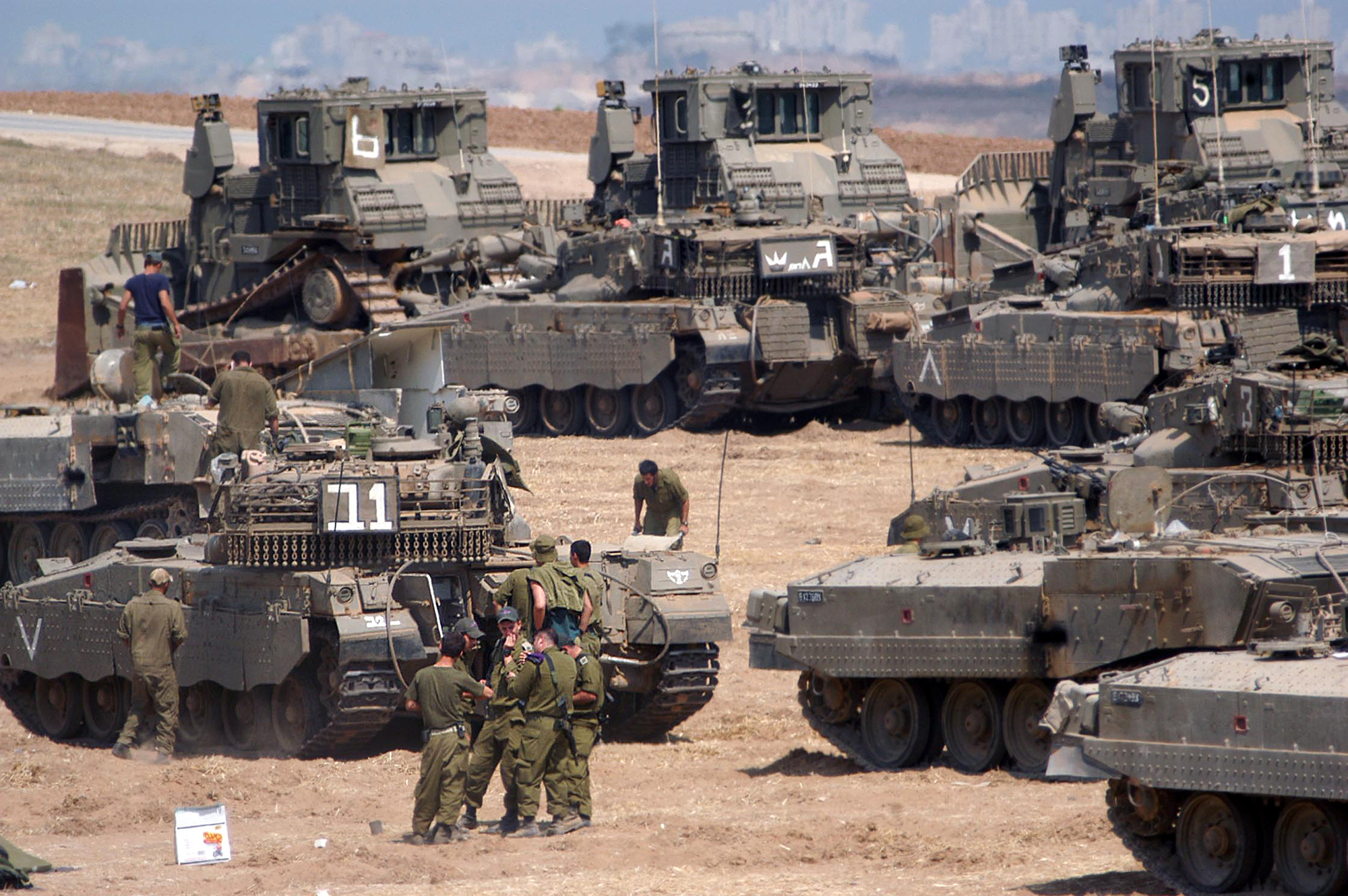 The Israel Defense Force (IDF) within Israeli territory along the Israel-Gaza Border.