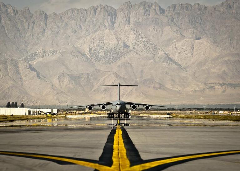 Afghanistan air base with aircraft on runway
