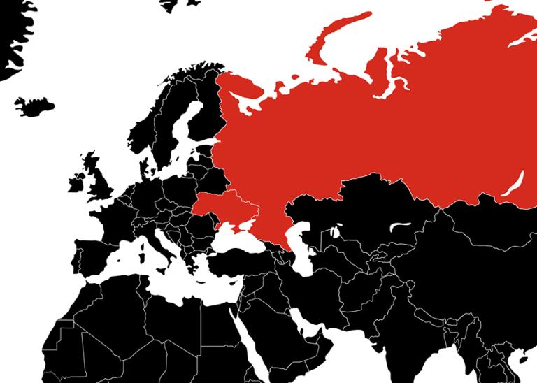 Carte mettant l’accent sur la Russie et l’Ukraine pour représenter la région dont il est question dans ce briefing. 