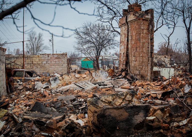 Aftermath of war in the Donbas region of eastern Ukraine.