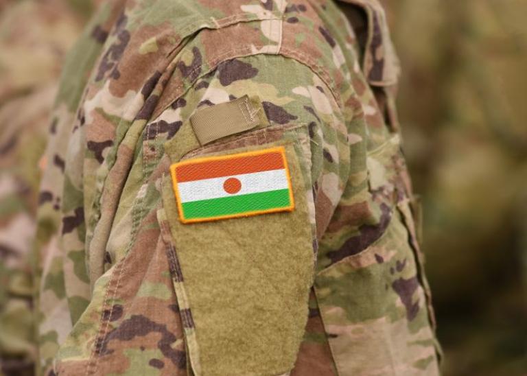 A flag on a military uniform