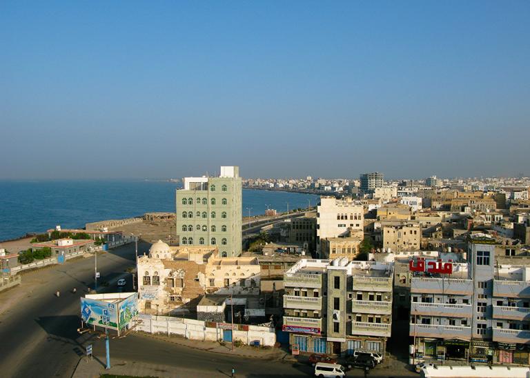 Aerial cityscape view of the port city Al-Hudaydah, Yemen