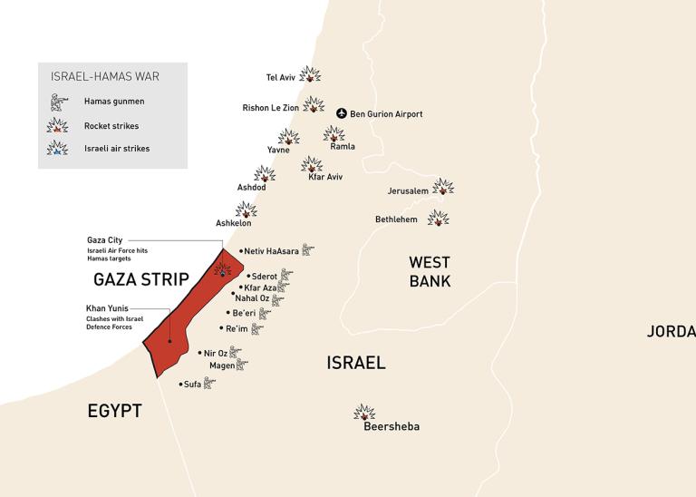 Map of Israel and Gaza