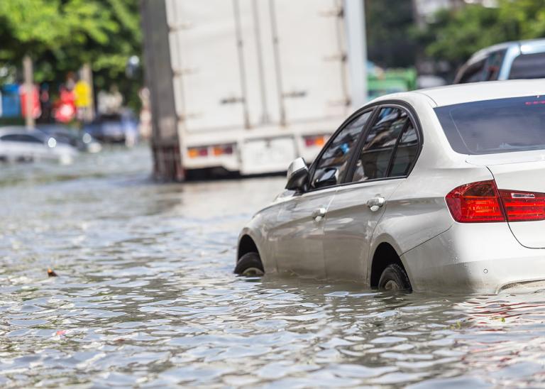 severe weather flooding in a city