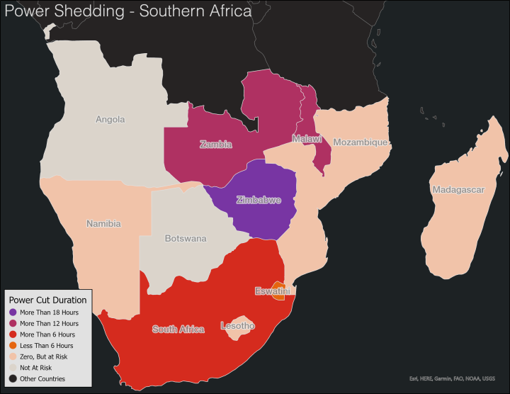 Power Shedding in Southern Africa Map